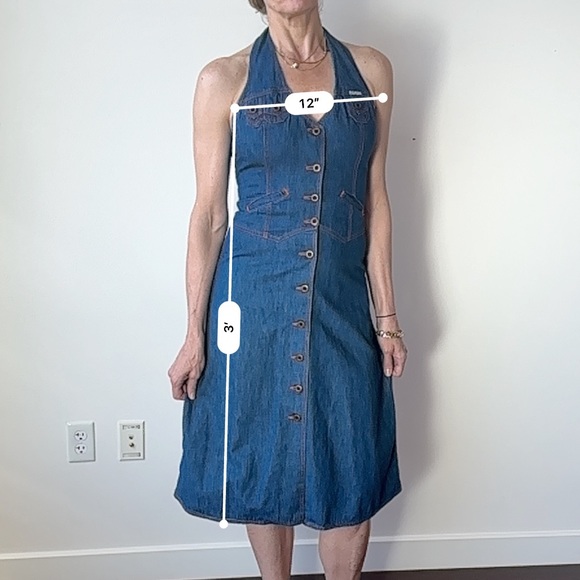FALMERS Halter Midi Dress, Indigo Blue Vintage, size Medium 6 - Picture 11 of 11